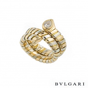 Bvlgari 18k Yellow & White Gold Diamond Tubogas Ring 0.38ct